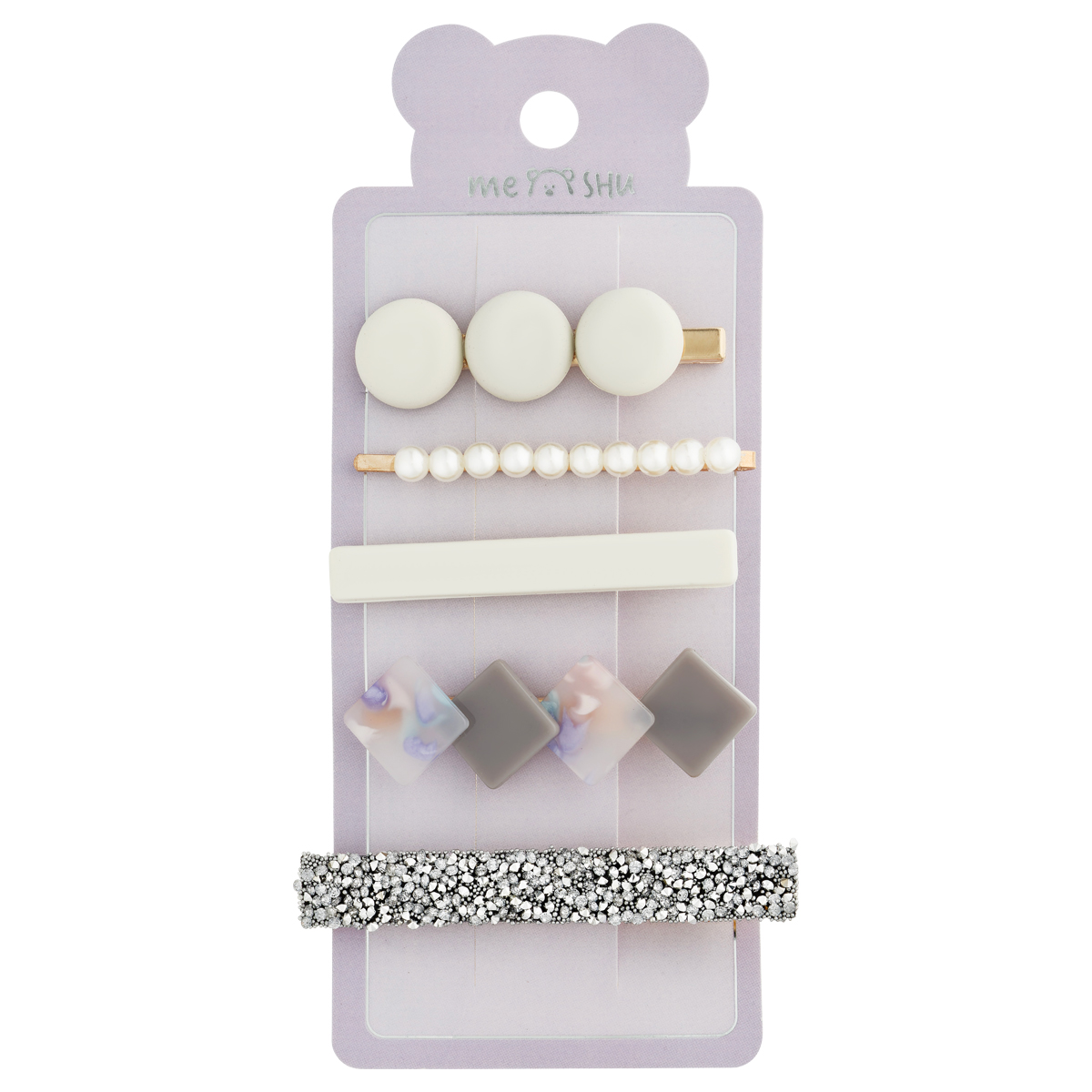 Заколки для волос MESHU, серебристые, 5 штук, европодвес Заколки для волос MESHU, серебристые, 5 штук, европодвес