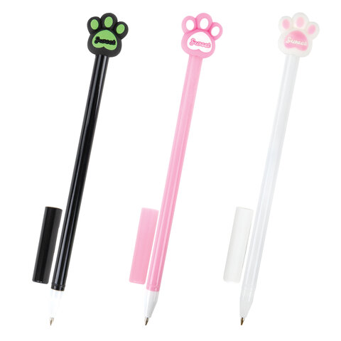 Ручка с топпером шариковая ЮНЛАНДИЯ "Лапка", корпус ассорти, СИНЯЯ, Ручка с топпером шариковая ЮНЛАНДИЯ "Лапка", корпус ассорти, СИНЯЯ,