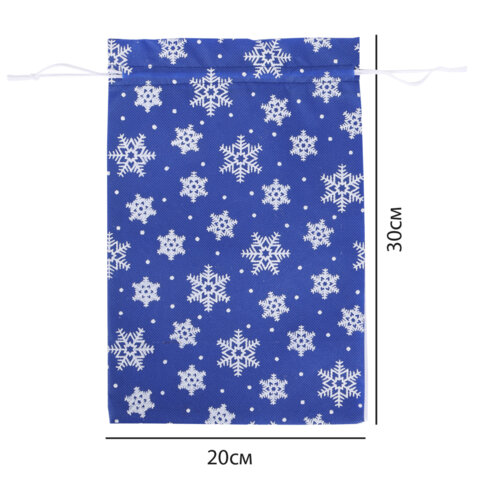 Подарочный мешок (1 шт.) новогодний, 30х20 см, "Snowflakes", нетканый Подарочный мешок (1 шт.) новогодний, 30х20 см, "Snowflakes", нетканый