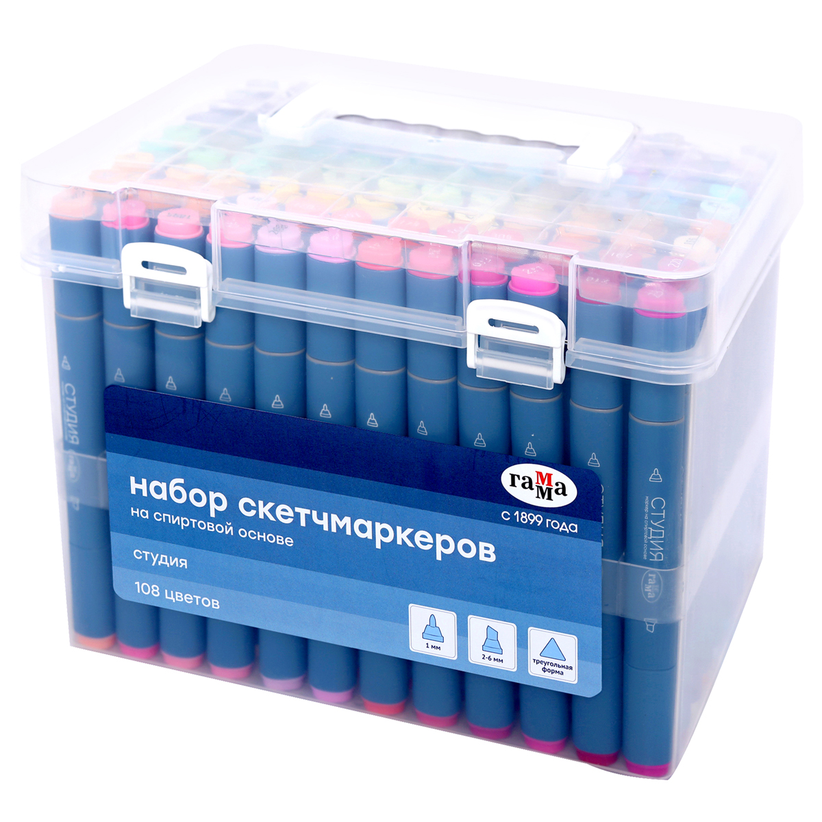 Набор двусторонних маркеров для скетчинга Гамма "Студия" 108 цветов Набор двусторонних маркеров для скетчинга Гамма "Студия" 108 цветов