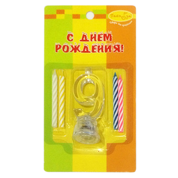 Набор свечей Цифра 9 с мигающим держателем 4 шт 7 см Набор свечей Цифра 9 с мигающим держателем 4 шт 7 см
