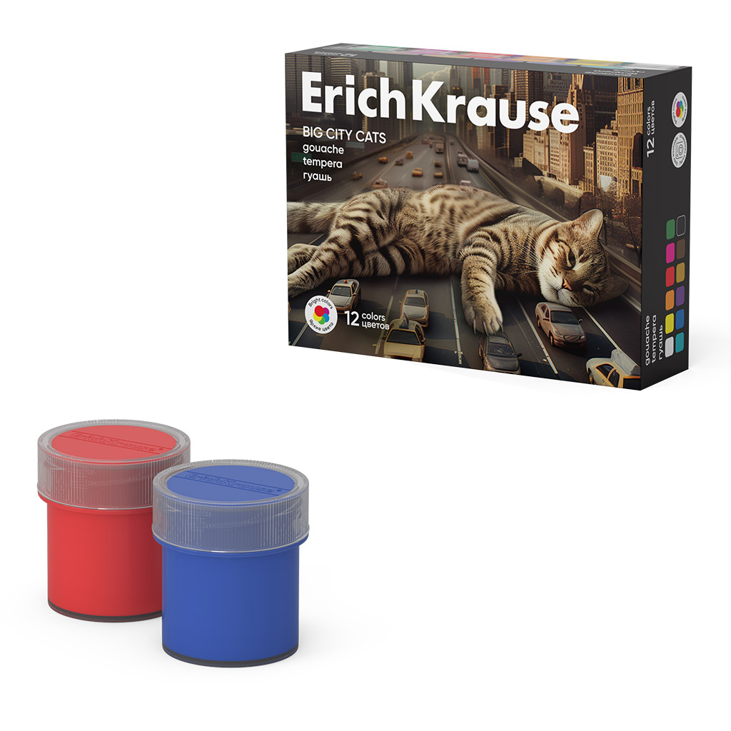 Гуашь ErichKrause Big City Cats 12 цветов по 20 мл (в коробке 12 штук) Гуашь ErichKrause Big City Cats 12 цветов по 20 мл (в коробке 12 штук)