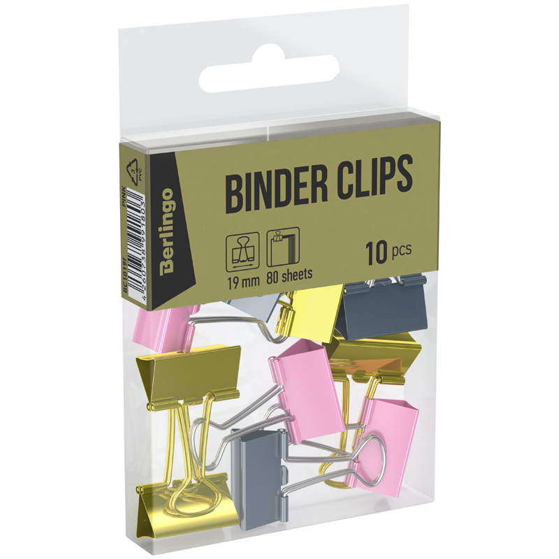 Зажимы для бумаг 19мм, Berlingo 10шт, цветные, ПВХ упак., европодвес, Зажимы для бумаг 19мм, Berlingo 10шт, цветные, ПВХ упак., европодвес,