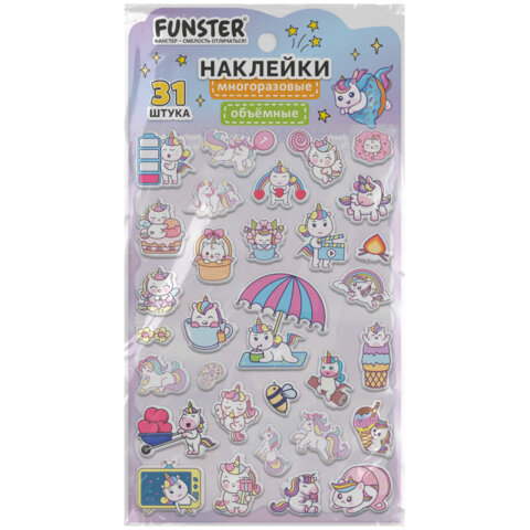 Наклейки объемные "Яркий микс", 19х13,5 см, ассорти 12 видов, FUNSTER