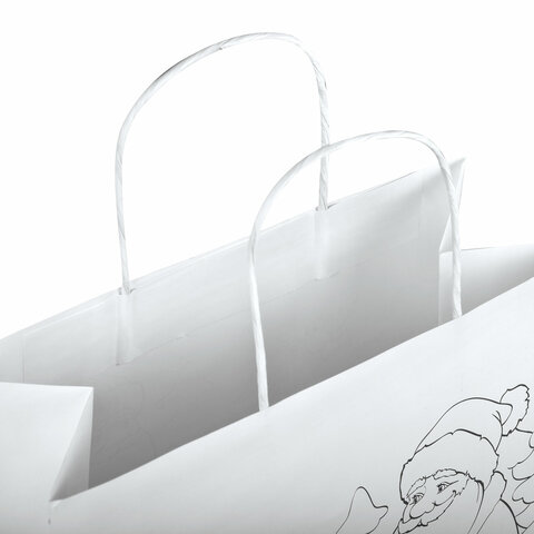 Пакет-раскраска подарочный (1 штука) новогодний 26x13x32 см, белый крафт,