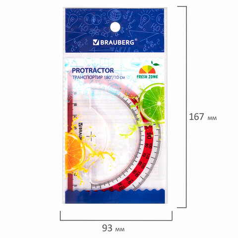 Транспортир 10 см BRAUBERG "FRESH ZONE", 180 градусов, пластик,