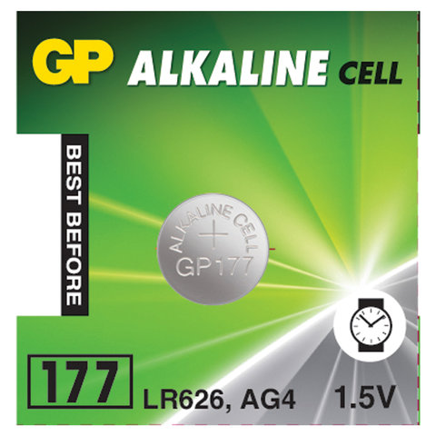 Батарейка GP Alkaline 177 (G4, LR626), алкалиновая, 1 шт., в блистере (отрывной Батарейка GP Alkaline 177 (G4, LR626), алкалиновая, 1 шт., в блистере (отрывной