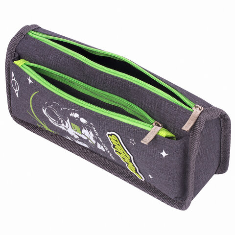 Пенал ЮНЛАНДИЯ, 2 отделения, полиэстер, "Cosmonaut", серый, 21х6х9 см,