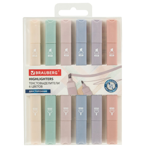 Набор текстовыделителей двусторонних 6 ЦВЕТОВ МОРАНДИ, BRAUBERG