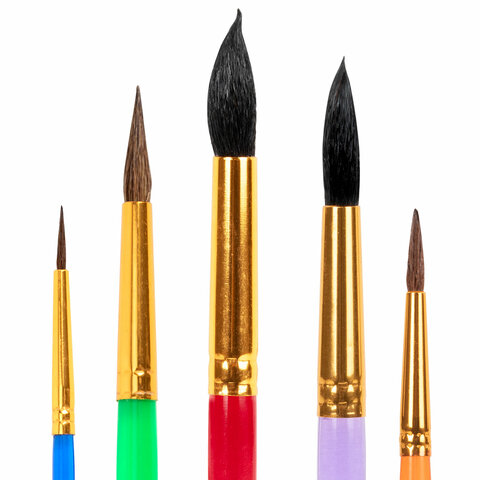 Кисти ПОНИ, БЕЛКА набор 5 штук (пони круглые 2, 3, 5 белка круглые 6, 8)