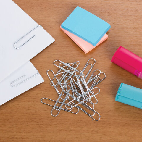 Скрепки BRAUBERG, 50 мм, никелированные, 50 шт., в картонной коробке, Россия,