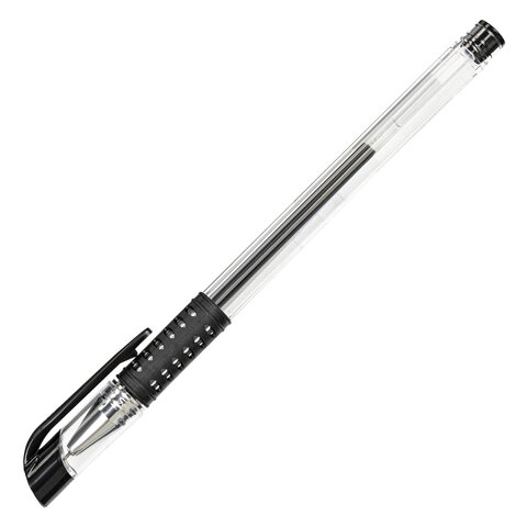 Ручка гелевая с грипом STAFF Basic Needle, ЧЕРНАЯ, игольчатый узел 0,5 мм, линия