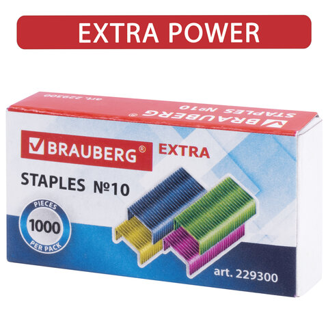 Скобы для степлера цветные №10, 1000 штук, BRAUBERG "EXTRA", до 20 Скобы для степлера цветные №10, 1000 штук, BRAUBERG "EXTRA", до 20