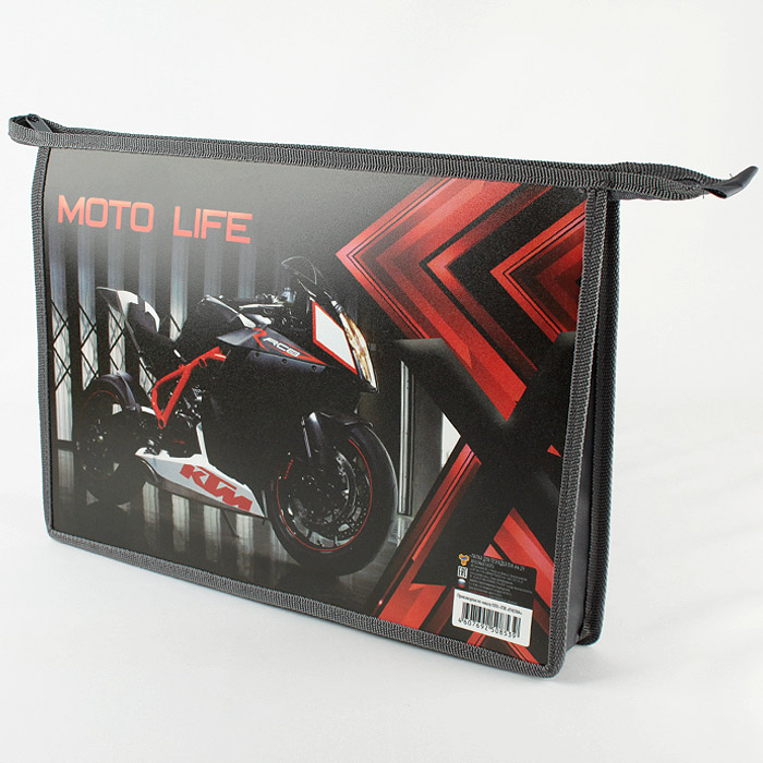 Папка для тетрадей А4 на молнии Красный мото Папка для тетрадей А4 на молнии Красный мото