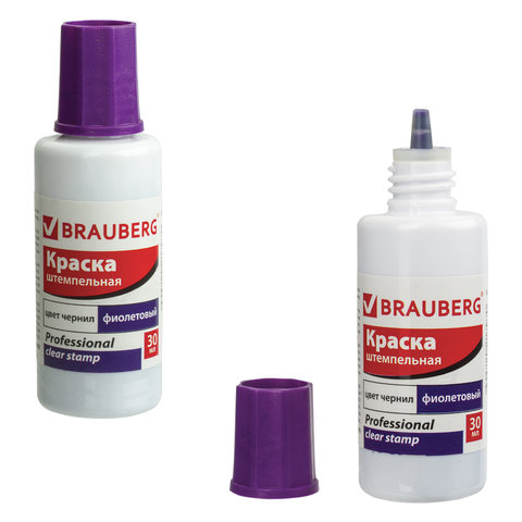 Краска штемпельная BRAUBERG PROFESSIONAL, clear stamp, фиолетовая, 30 мл, на Краска штемпельная BRAUBERG PROFESSIONAL, clear stamp, фиолетовая, 30 мл, на