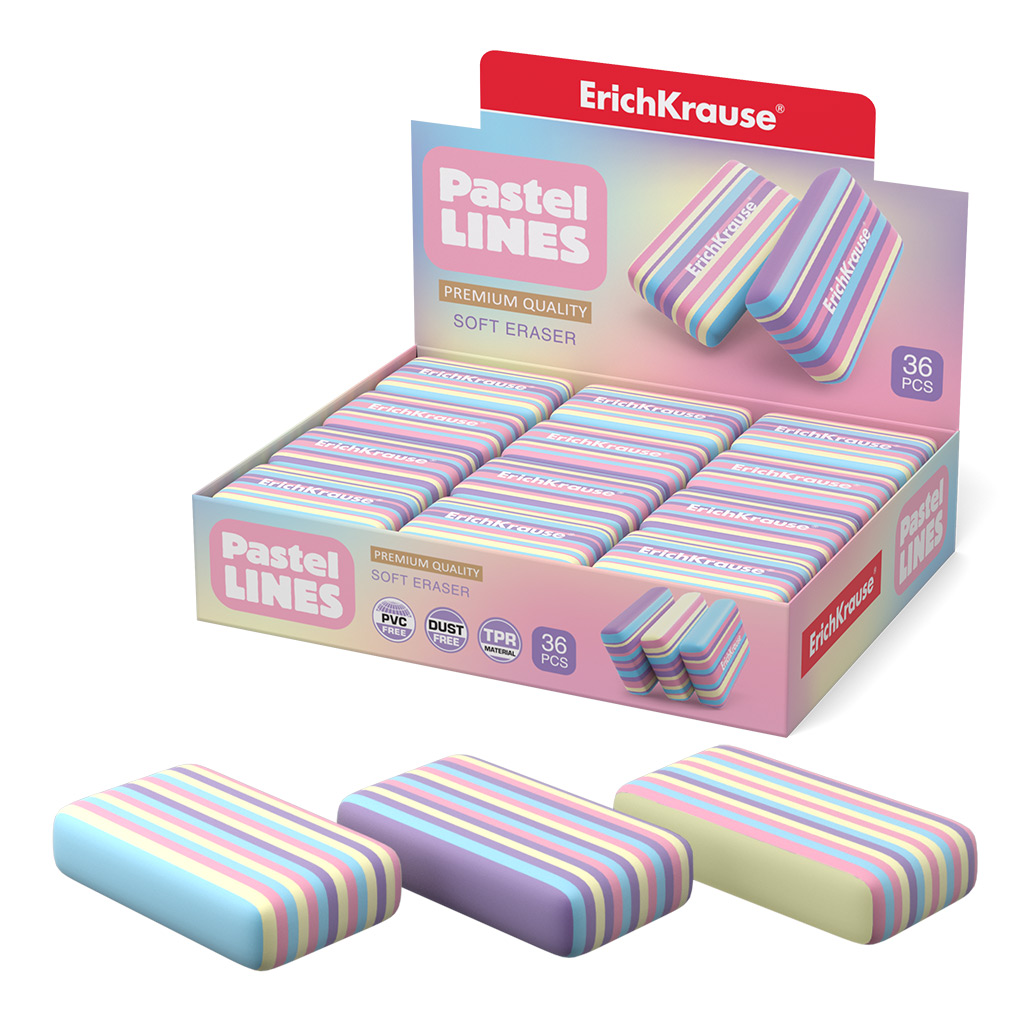 Ластик ErichKrause® Pastel Lines (в коробке 36 штук) Ластик ErichKrause® Pastel Lines (в коробке 36 штук)