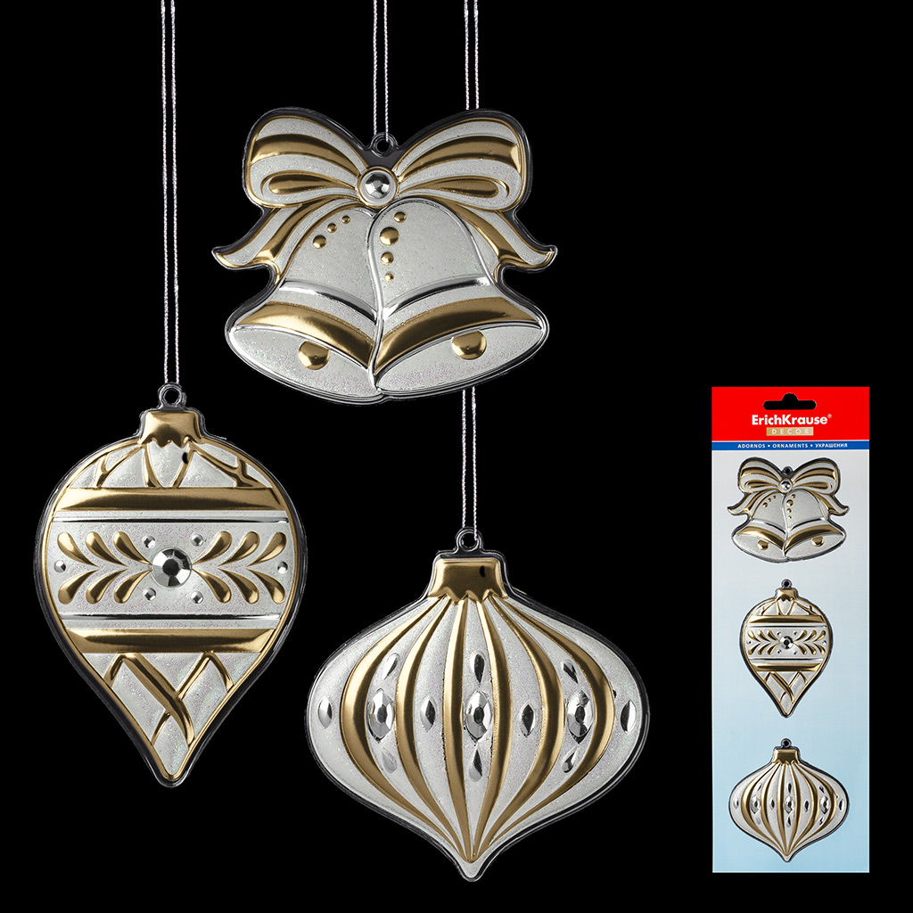 Набор ErichKrause Decor® 3 украшения Елочные игрушки золото 10см Набор ErichKrause Decor® 3 украшения Елочные игрушки золото 10см
