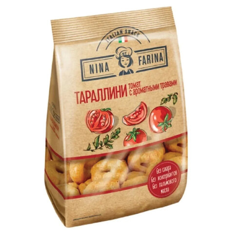 Мини-сушки (тараллини) NINA FARINA с томатом и ароматными травами, пакет, 180 г, Мини-сушки (тараллини) NINA FARINA с томатом и ароматными травами, пакет, 180 г,