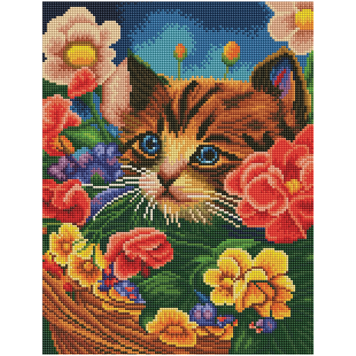 Алмазная мозаика ТРИ СОВЫ "Котенок в цветочной корзине", 30*40см, Алмазная мозаика ТРИ СОВЫ "Котенок в цветочной корзине", 30*40см,