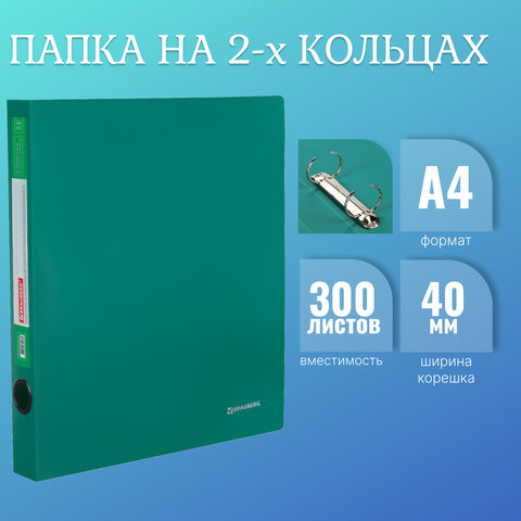 Папка на 2 кольцах BRAUBERG "Стандарт", 40 мм, зеленая, до 300 листов, Папка на 2 кольцах BRAUBERG "Стандарт", 40 мм, зеленая, до 300 листов,