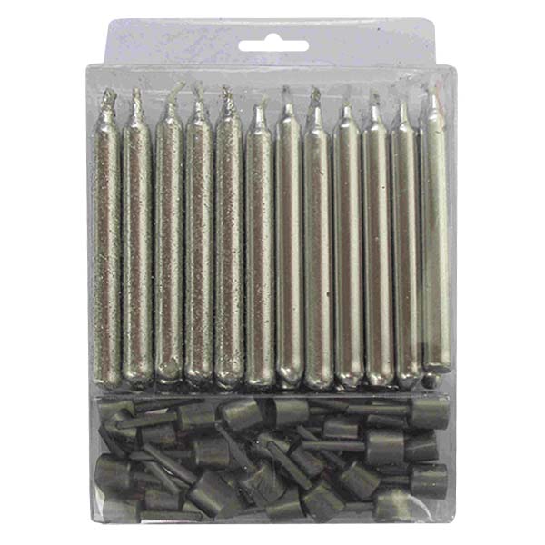 Свечи Серебряные с блестками 24(12+12)шт с держателями 6см Свечи Серебряные с блестками 24(12+12)шт с держателями 6см