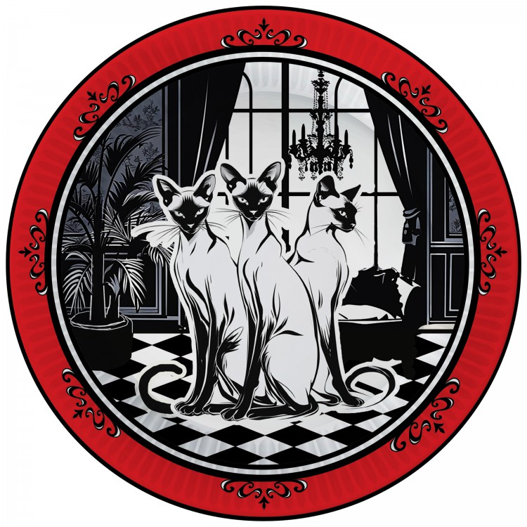 Набор бумажных тарелок Котики нуар, в т/у пленке, 6 штук, d=230 мм. Набор бумажных тарелок Котики нуар, в т/у пленке, 6 штук, d=230 мм.