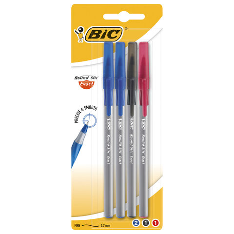 Ручки шариковые с грипом BIC "Round Stic Exact", НАБОР 4 шт./3 ЦВЕТА Ручки шариковые с грипом BIC "Round Stic Exact", НАБОР 4 шт./3 ЦВЕТА