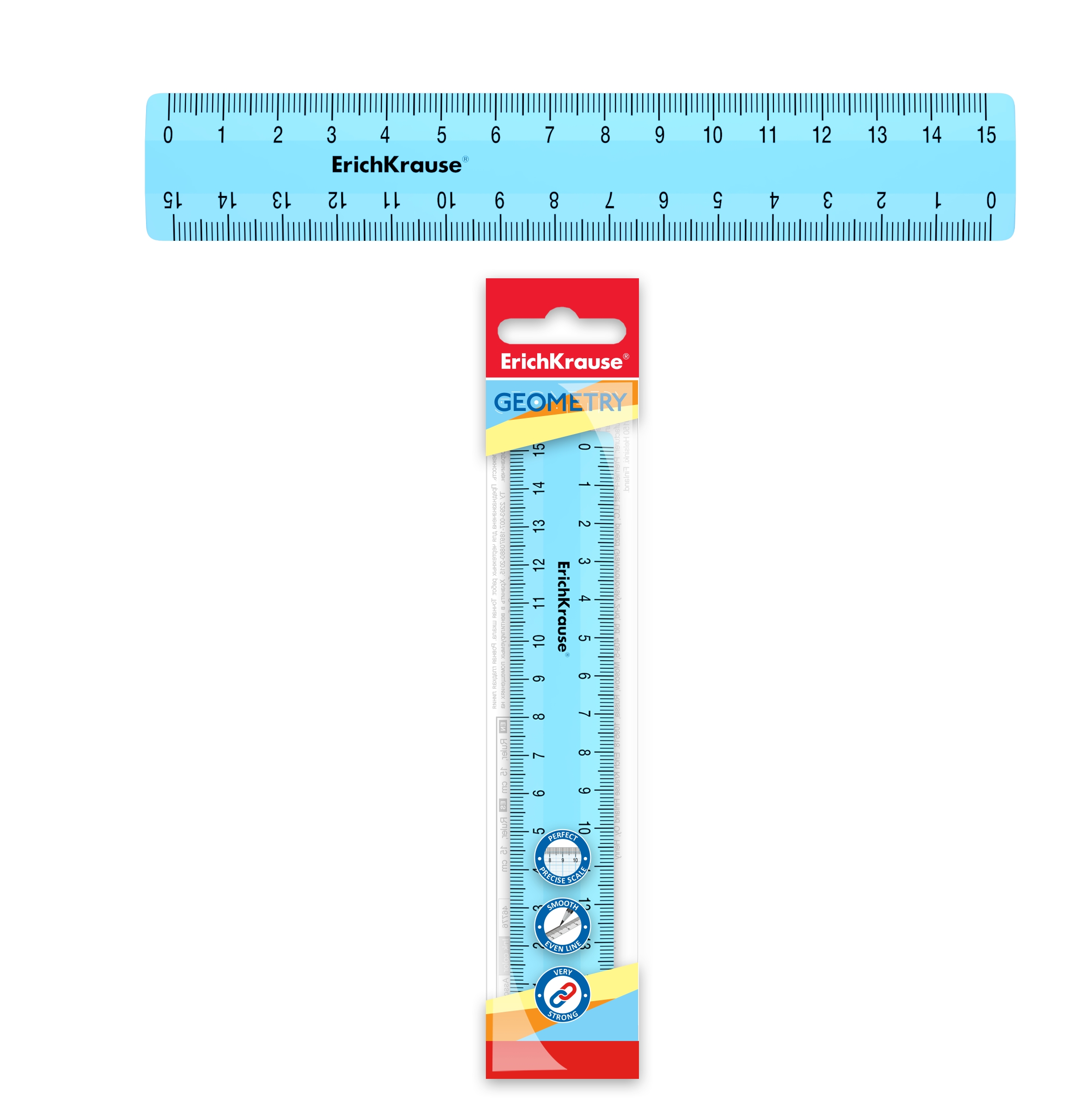 Линейка пластиковая Erich Krause Pastel, 15см, голубой, в флоупаке Линейка пластиковая Erich Krause Pastel, 15см, голубой, в флоупаке