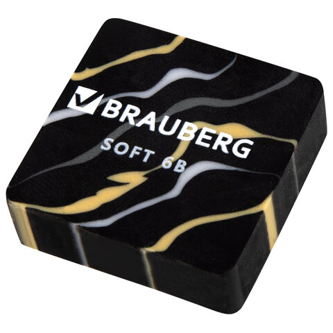 Ластики BRAUBERG "MARBLE", НАБОР 6 штук, 34х34х11 мм, квадратные,