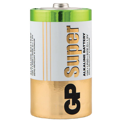 Батарейки GP Super, D (LR20, 13А), алкалиновые, КОМПЛЕКТ 2 шт., в пленке, Батарейки GP Super, D (LR20, 13А), алкалиновые, КОМПЛЕКТ 2 шт., в пленке,