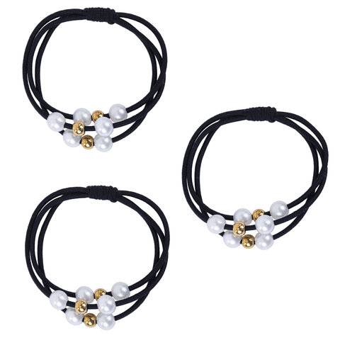 Резинки для волос НАБОР 3 шт., 0,2х14 см, с жемчужинами, чёрные, MONTE VITA