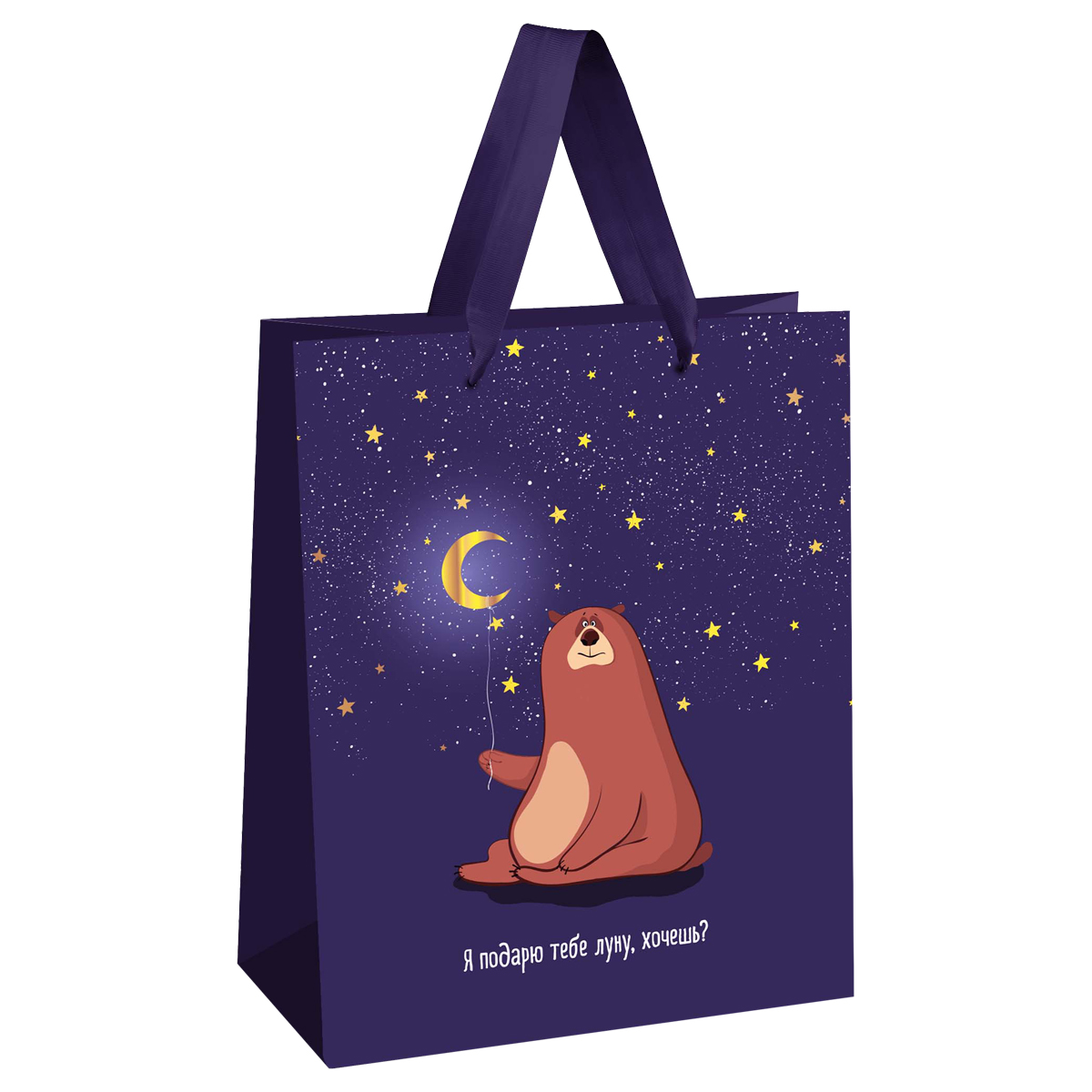 Пакет подарочный 18*23*10см MESHU "Я подарю тебе луну", отд. фольгой, Пакет подарочный 18*23*10см MESHU "Я подарю тебе луну", отд. фольгой,