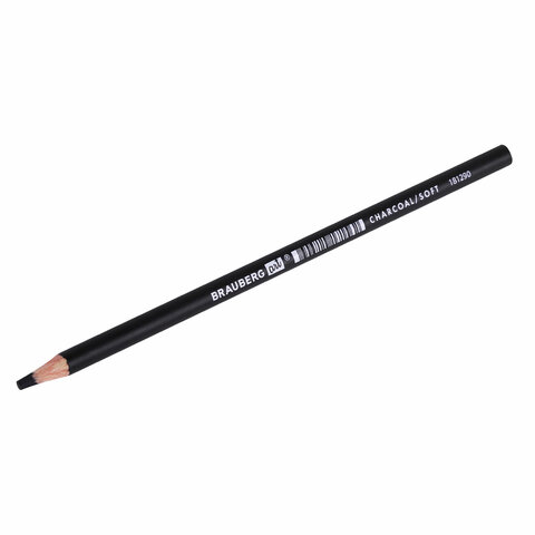 Карандаш угольный BRAUBERG ART CLASSIC, 1 шт., мягкий, круглый, корпус черный, Карандаш угольный BRAUBERG ART CLASSIC, 1 шт., мягкий, круглый, корпус черный,
