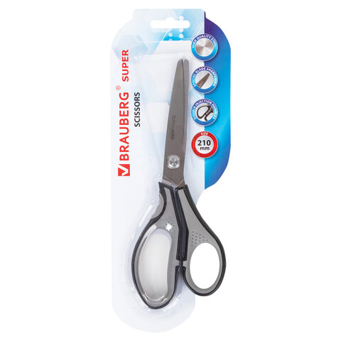 Ножницы BRAUBERG SUPER, 210 мм, серо-черные, 2-х сторонняя заточка, 237296 Ножницы BRAUBERG SUPER, 210 мм, серо-черные, 2-х сторонняя заточка, 237296