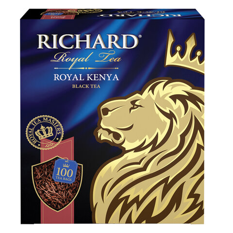 Чай RICHARD "Royal Kenya", черный, 100 пакетиков по 2 г, 100438 Чай RICHARD "Royal Kenya", черный, 100 пакетиков по 2 г, 100438