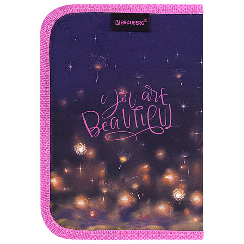 Пенал BRAUBERG, 1 отделение, 2 откидные планки, полиэстер, 21х14 см, "Tiny