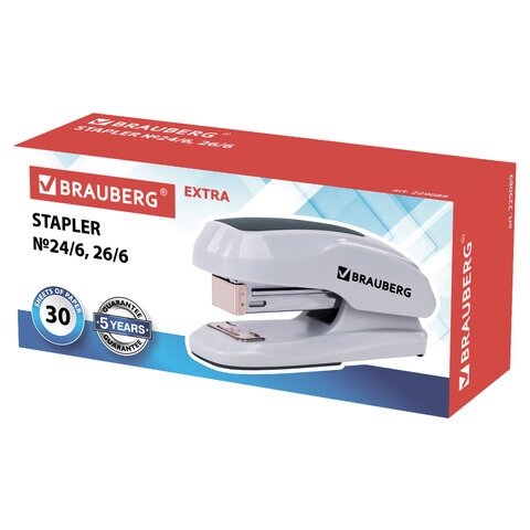 Степлер №24/6, 26/6 BRAUBERG "Extra", до 30 листов, серый, 229089 Степлер №24/6, 26/6 BRAUBERG "Extra", до 30 листов, серый, 229089