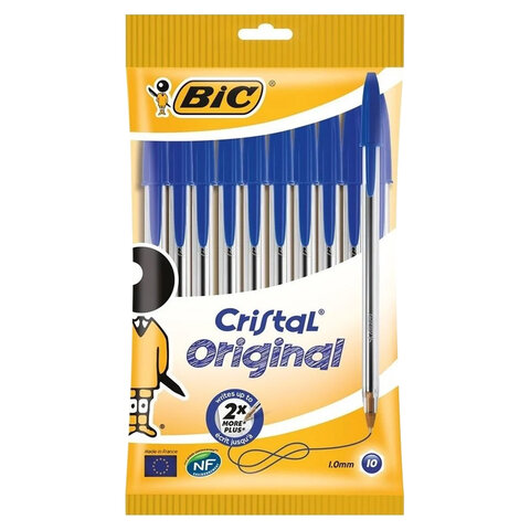 Ручки шариковые BIC "Cristal Original", НАБОР 10 шт., СИНИЕ, узел 1 Ручки шариковые BIC "Cristal Original", НАБОР 10 шт., СИНИЕ, узел 1