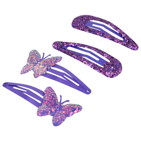 Заколки для волос НАБОР 4 шт., 5 см, клик-клак, с декоративными элементами,