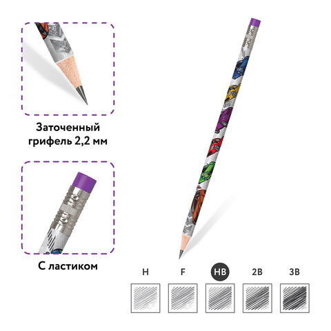 Карандаш чернографитный ЮНЛАНДИЯ "МАШИНКИ", 1 шт., HB, с ластиком,