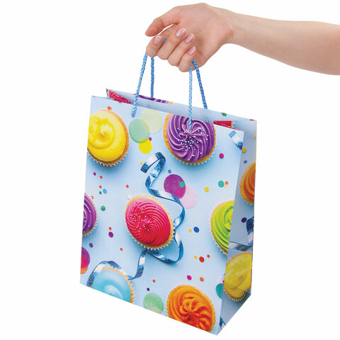 Пакет подарочный 26x12,7x32,4 см, ЗОЛОТАЯ СКАЗКА "Кексики", Пакет подарочный 26x12,7x32,4 см, ЗОЛОТАЯ СКАЗКА "Кексики",