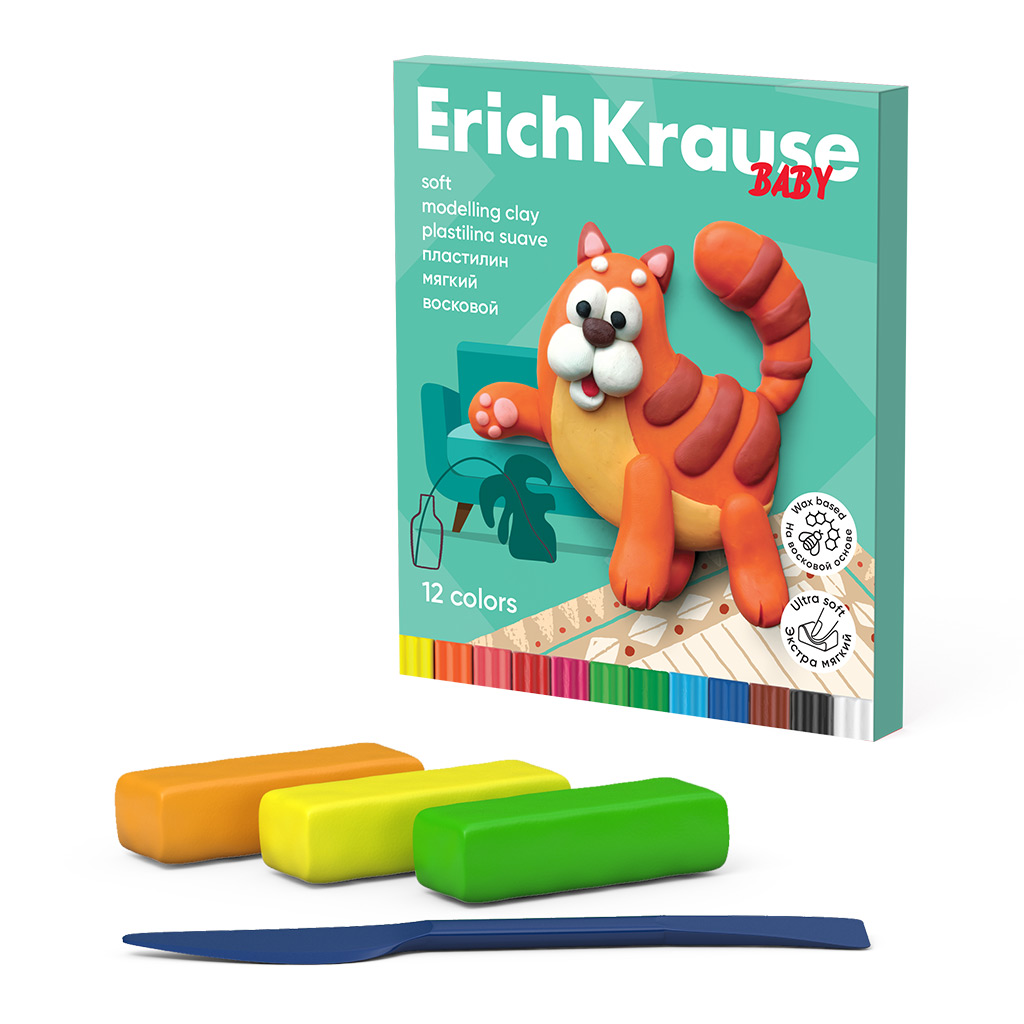 Пластилин мягкий восковой Erich Krause Baby 12 цветов со стеком, 156 г (в Пластилин мягкий восковой Erich Krause Baby 12 цветов со стеком, 156 г (в