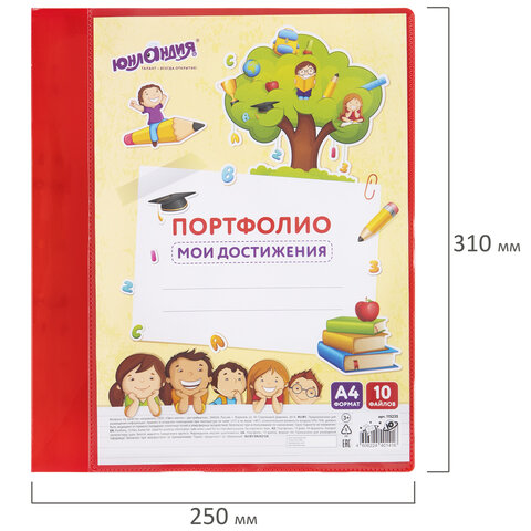 Папка для портфолио школьника/дошкольника, А4, 2 кольца, 10 файлов, красный Папка для портфолио школьника/дошкольника, А4, 2 кольца, 10 файлов, красный