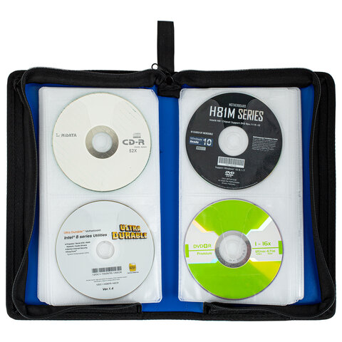 Портмоне для CD/DVD BRAUBERG на 96 дисков, обложка пластиковая, синий, 510091 Портмоне для CD/DVD BRAUBERG на 96 дисков, обложка пластиковая, синий, 510091