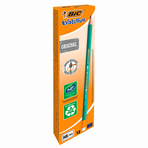 Карандаш чернографитный BIC, 1 шт., "Evolution", HB, с резинкой,