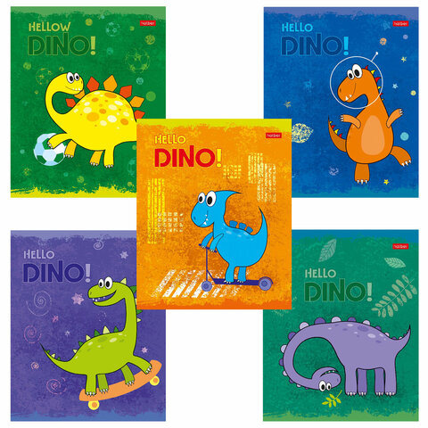 Тетрадь 12 л. HATBER клетка, обложка картон, тиснение, "Hello Dino" (5 Тетрадь 12 л. HATBER клетка, обложка картон, тиснение, "Hello Dino" (5