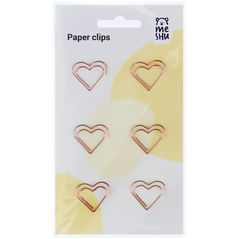 Скрепки фигурные 27мм, Meshu "Hearts", 6шт., пакет с европодвесом Скрепки фигурные 27мм, Meshu "Hearts", 6шт., пакет с европодвесом