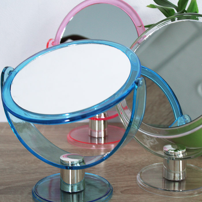 Зеркало настольное круглое d-14см двустороннее пластиковое на ножке ассорти Зеркало настольное круглое d-14см двустороннее пластиковое на ножке ассорти