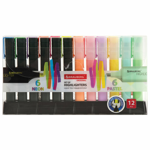 Набор текстовыделителей BRAUBERG 12 шт., АССОРТИ, "ORIGINAL", линия Набор текстовыделителей BRAUBERG 12 шт., АССОРТИ, "ORIGINAL", линия