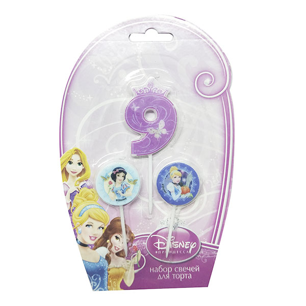 Свечи для торта Дисней Принцессы (цифра 9, медальоны 2 шт) Свечи для торта Дисней Принцессы (цифра 9, медальоны 2 шт)